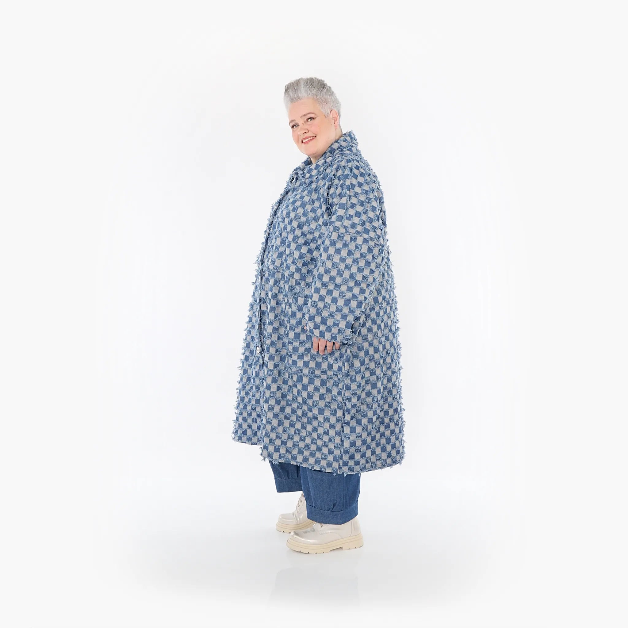  AKH Fashion Mantel in gerader Form, aus Baumwolle, 1463.07041, Jeansblau/Grau, Kariert