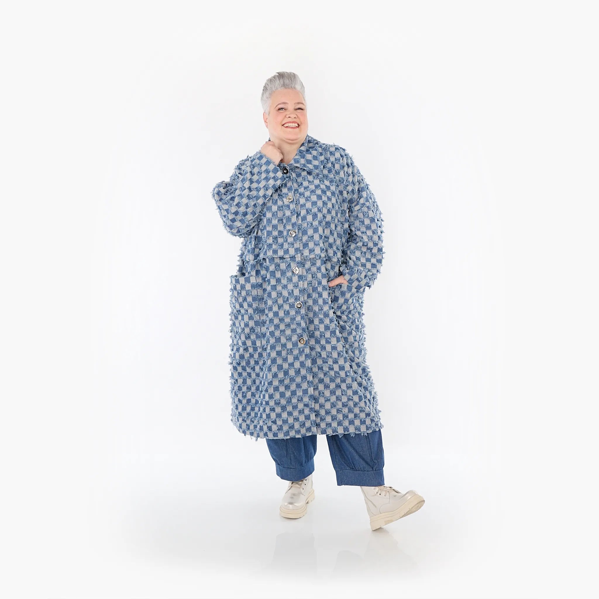  AKH Fashion Mantel in gerader Form, aus Baumwolle, 1463.07041, Jeansblau/Grau, Kariert