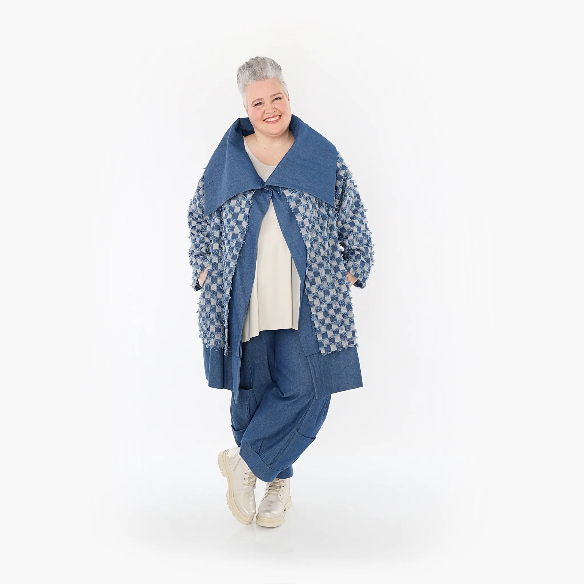  AKH Fashion Jacke in gerader Form, aus Baumwolle, 1463.07053, Jeansblau/Grau, Kariert