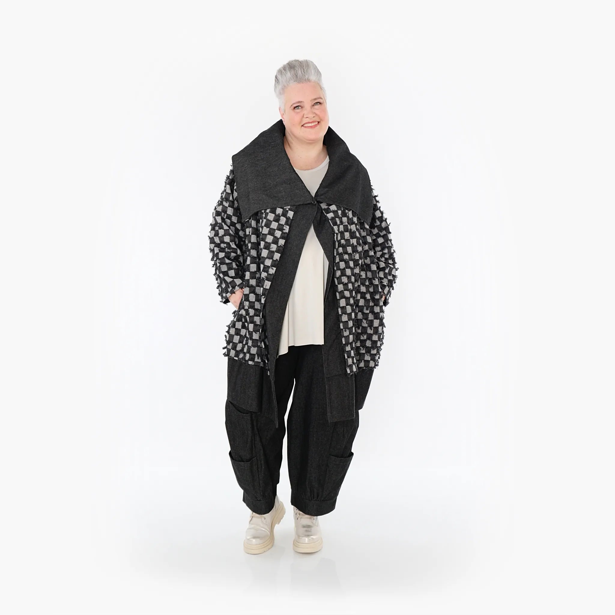  AKH Fashion Jacke in gerader Form, aus Baumwolle, 1463.07053, Schwarz/Grau, Kariert