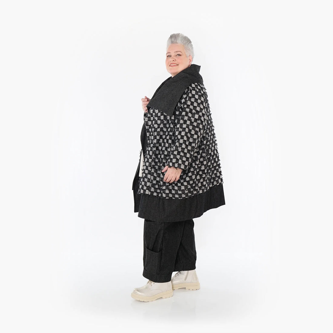  AKH Fashion Jacke in gerader Form, aus Baumwolle, 1463.07053, Schwarz/Grau, Kariert