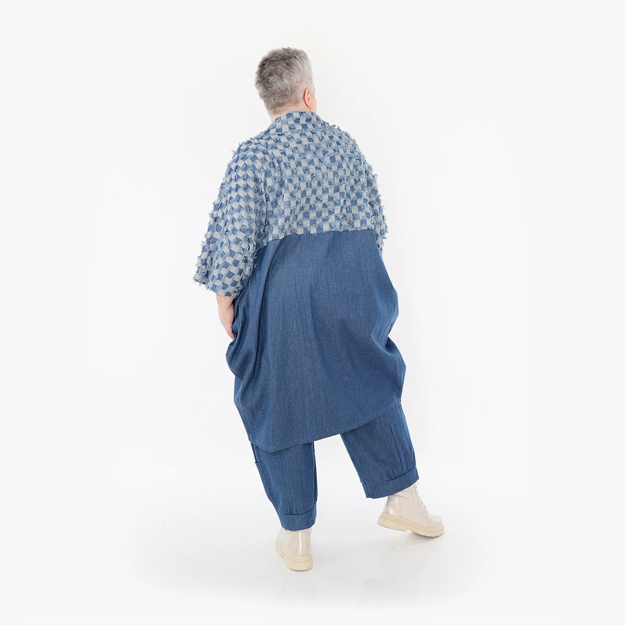  Ballonmantel von AKH Fashion aus Baumwolle, 1463.07055, Jeansblau/Grau, Kariert, Schick