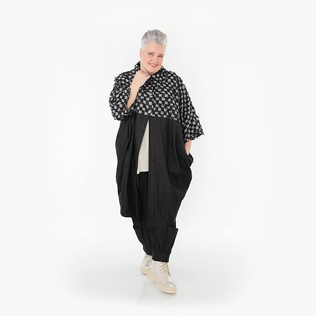  Ballonmantel von AKH Fashion aus Baumwolle, 1463.07055, Schwarz/Grau, Kariert, Schick