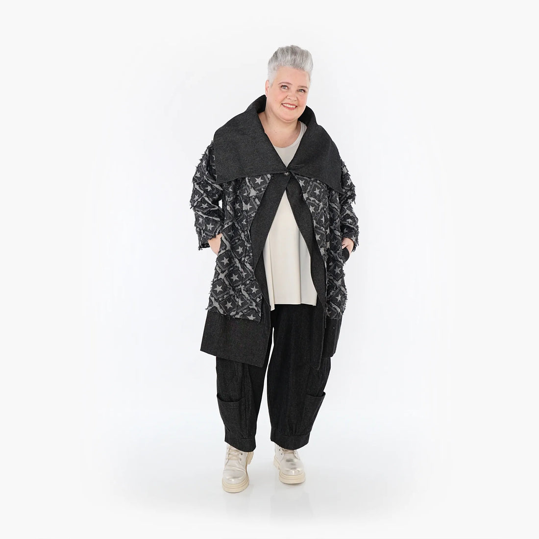  AKH Fashion Jacke in gerader Form, aus Baumwolle, 1464.07053, Schwarz/Grau, Raute, Schick