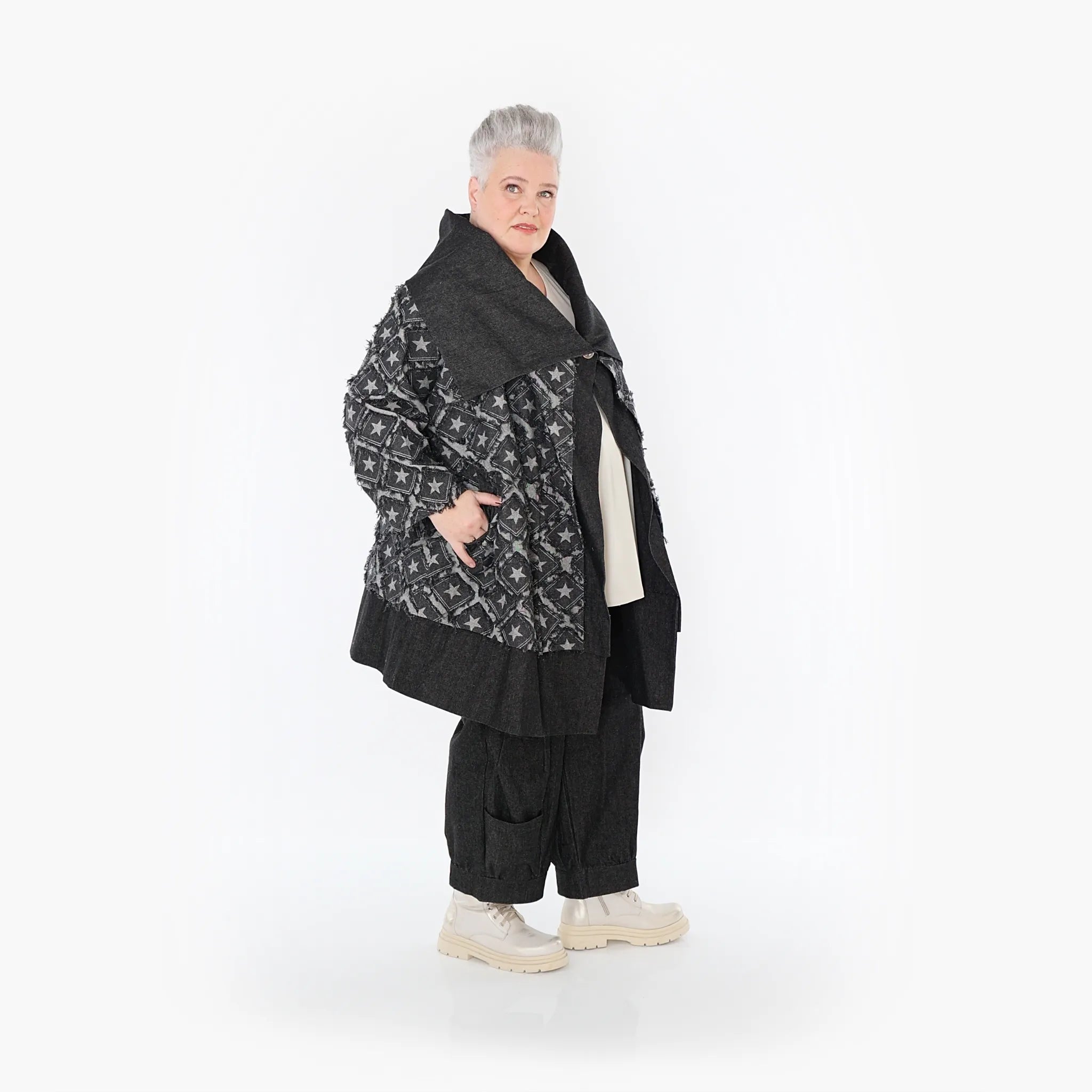  AKH Fashion Jacke in gerader Form, aus Baumwolle, 1464.07053, Schwarz/Grau, Raute, Schick