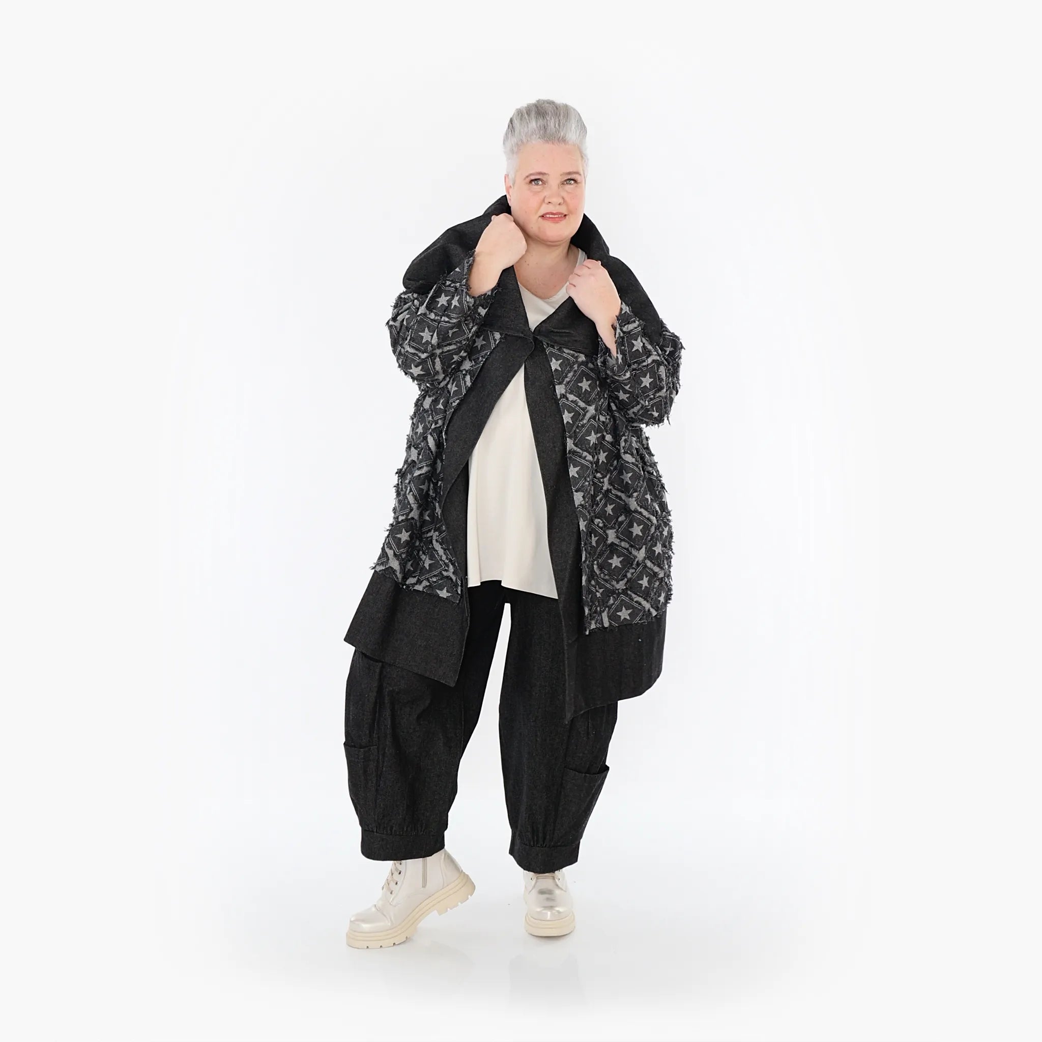  AKH Fashion Jacke in gerader Form, aus Baumwolle, 1464.07053, Schwarz/Grau, Raute, Schick