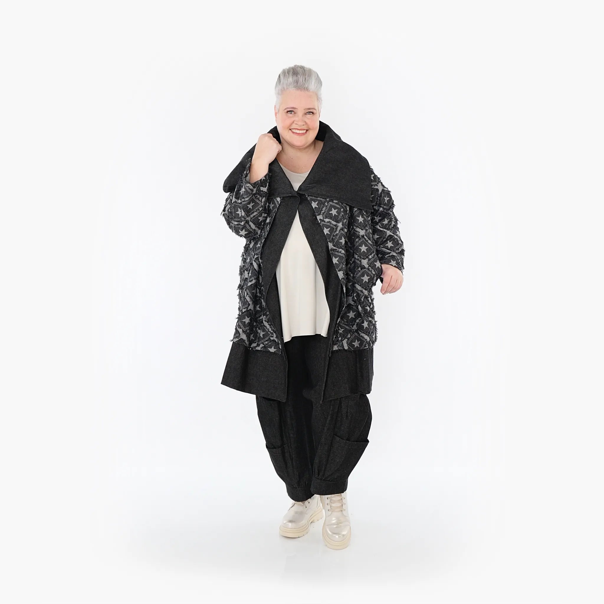  AKH Fashion Jacke in gerader Form, aus Baumwolle, 1464.07053, Schwarz/Grau, Raute, Schick