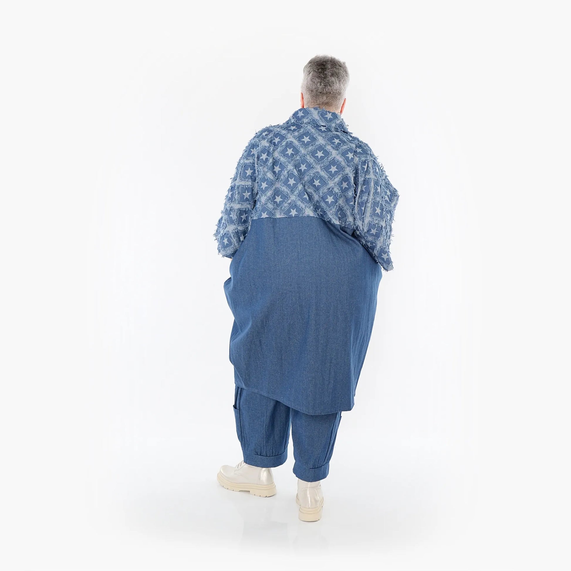  Ballonmantel von AKH Fashion aus Baumwolle, 1464.07055, Jeansblau/Grau, Raute, Schick