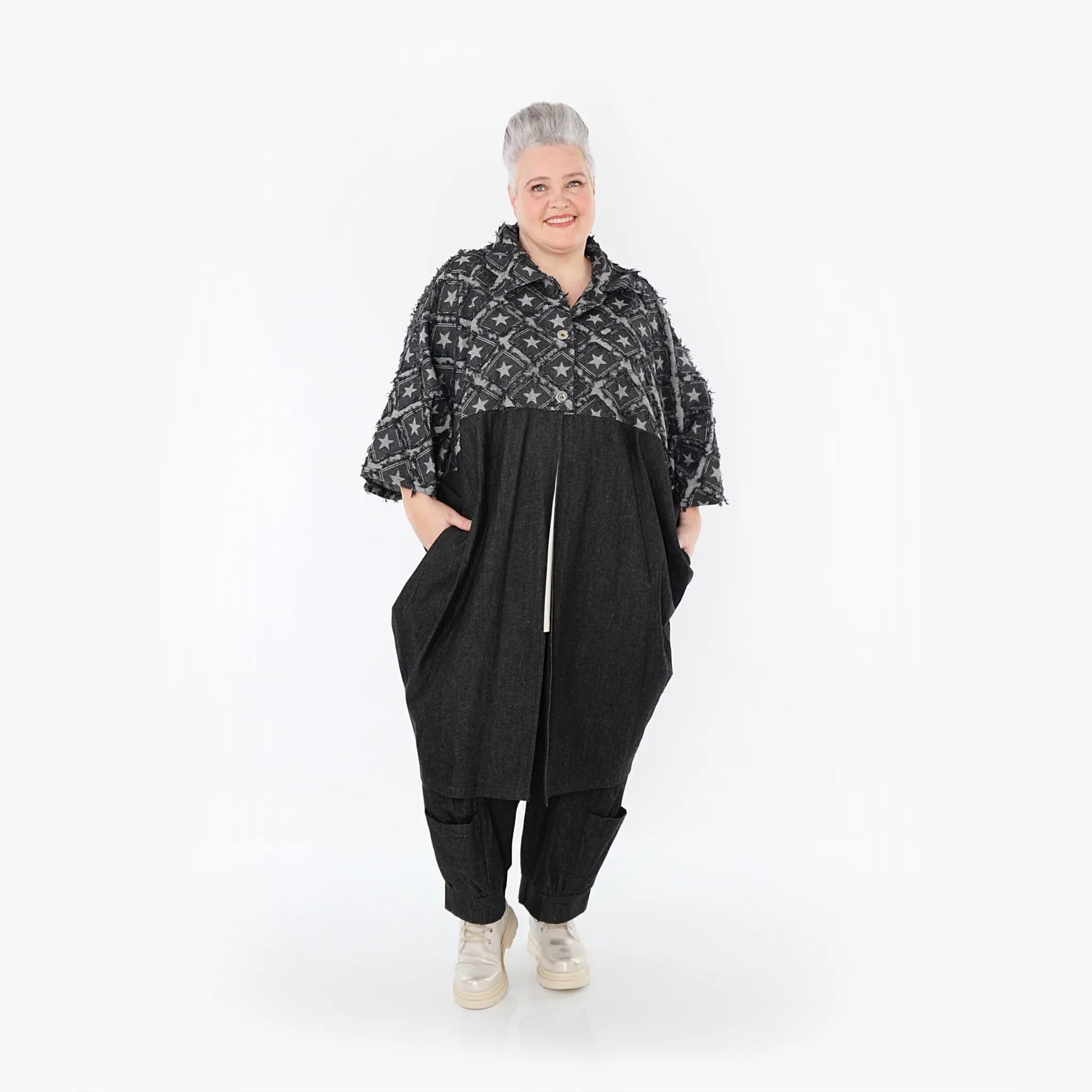  Ballonmantel von AKH Fashion aus Baumwolle, 1464.07055, Schwarz/Grau, Raute, Ausgefallen