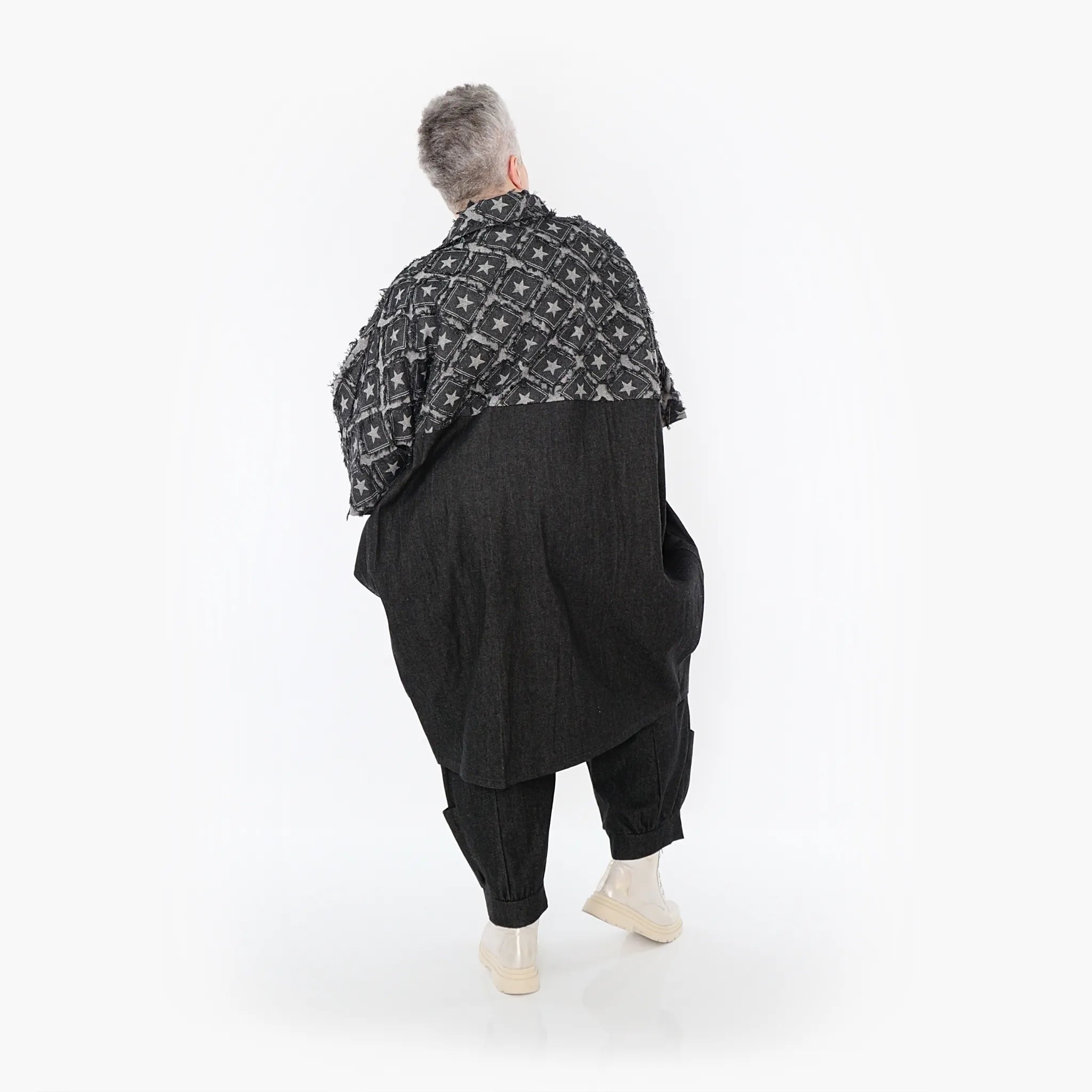  Ballonmantel von AKH Fashion aus Baumwolle, 1464.07055, Schwarz/Grau, Raute, Ausgefallen