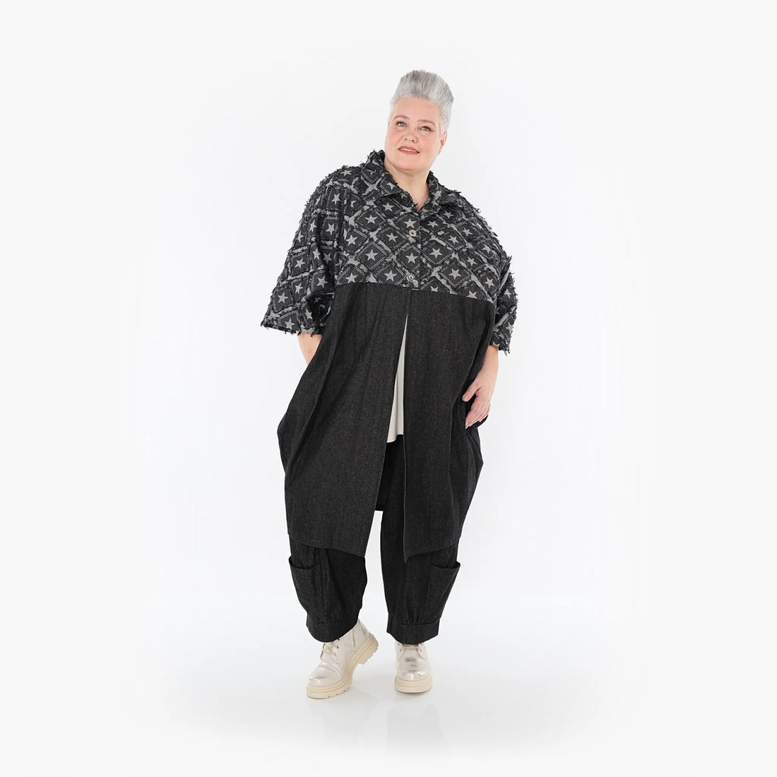  Ballonmantel von AKH Fashion aus Baumwolle, 1464.07055, Schwarz/Grau, Raute, Ausgefallen