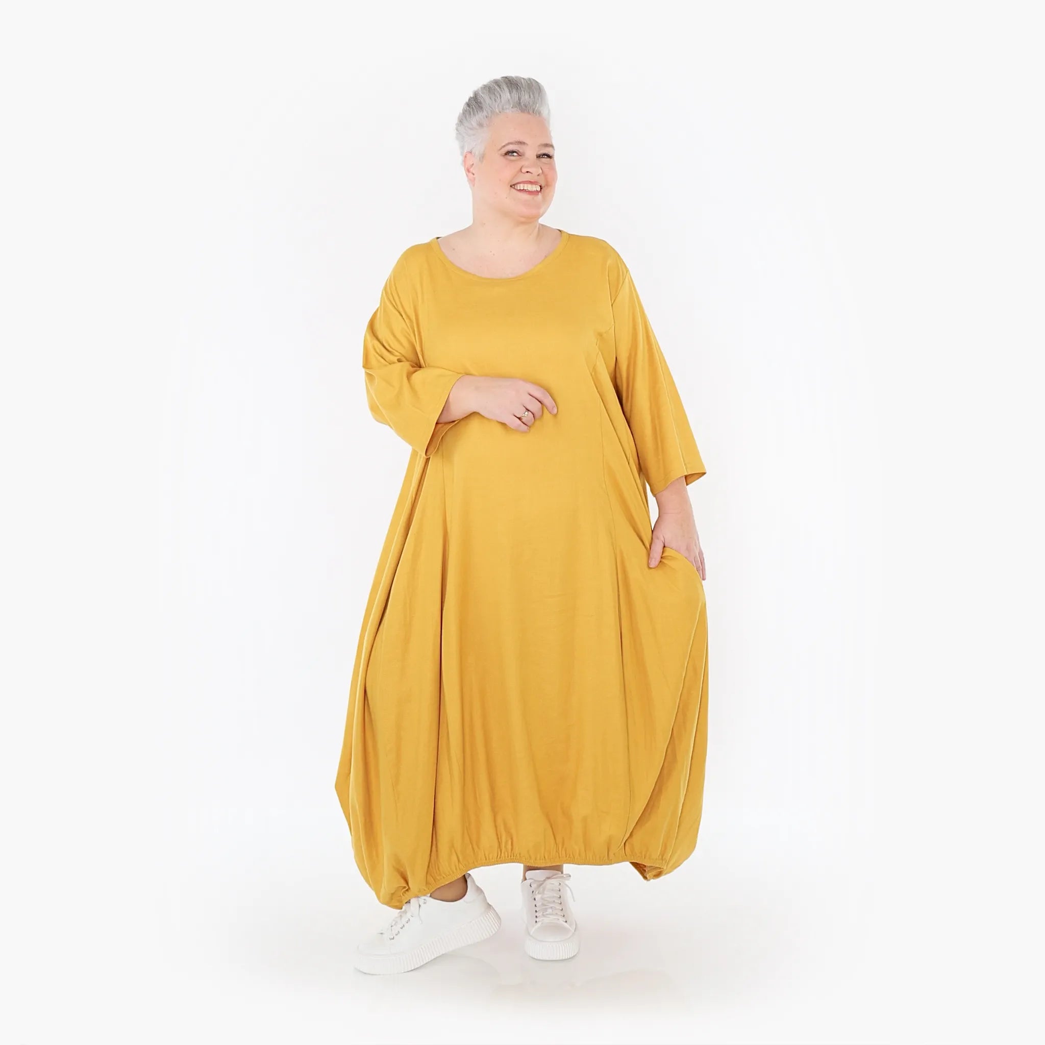  Ballonkleid von AKH Fashion aus Baumwolle, 1465.06736, Honig, Ausgefallen, Zeitlos, Schick