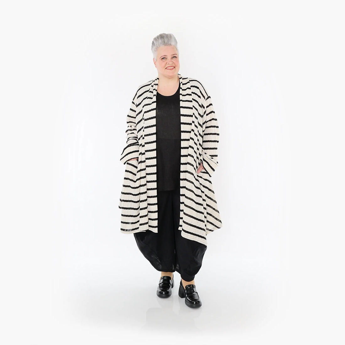  A-Form Cardigan von AKH Fashion aus Baumwolle, 1467.07040, Beige/Schwarz, Streifen, Schick
