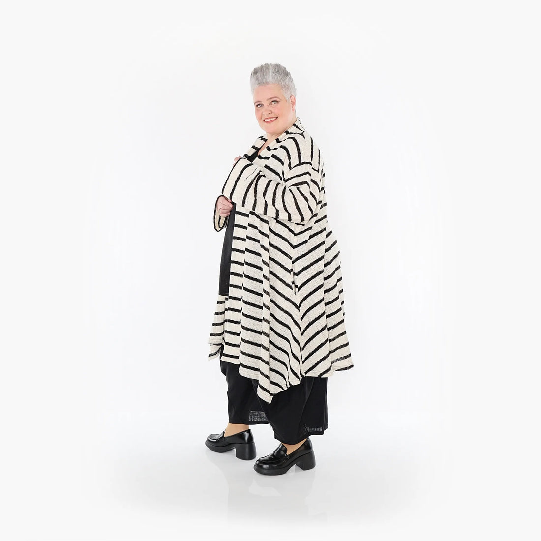  A-Form Cardigan von AKH Fashion aus Baumwolle, 1467.07040, Beige/Schwarz, Streifen, Schick