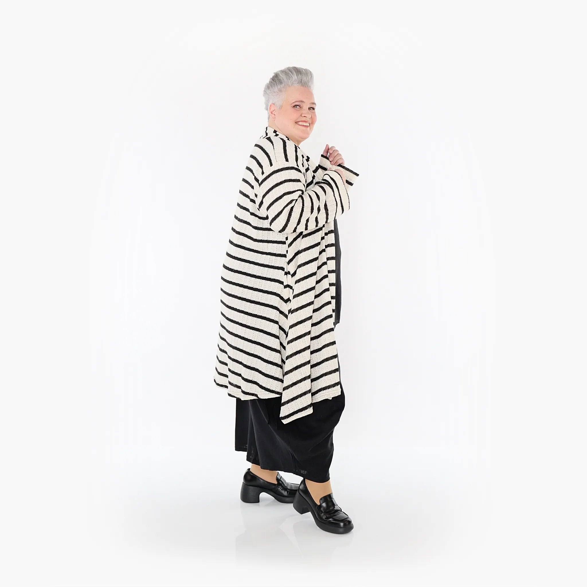  A-Form Cardigan von AKH Fashion aus Baumwolle, 1467.07040, Beige/Schwarz, Streifen, Schick