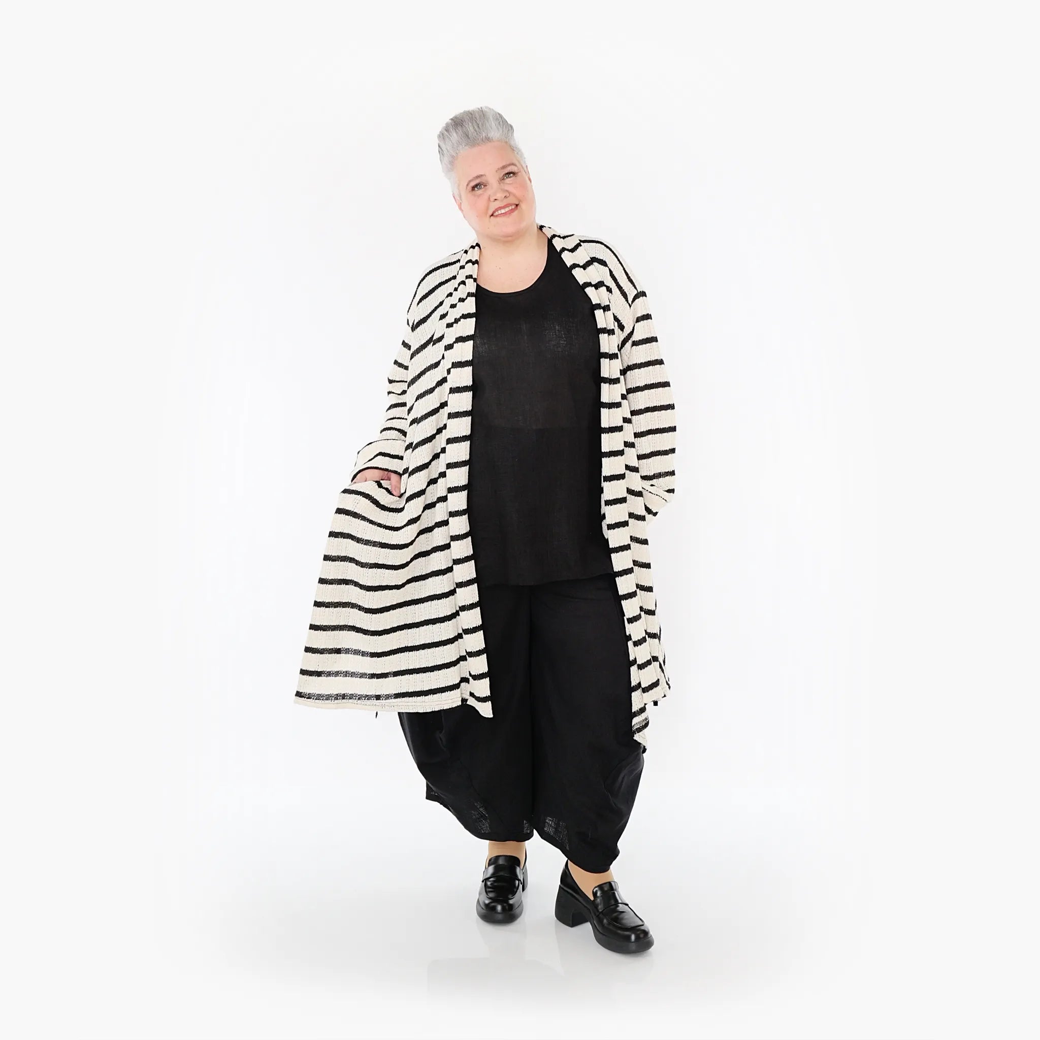  A-Form Cardigan von AKH Fashion aus Baumwolle, 1467.07040, Beige/Schwarz, Streifen, Schick
