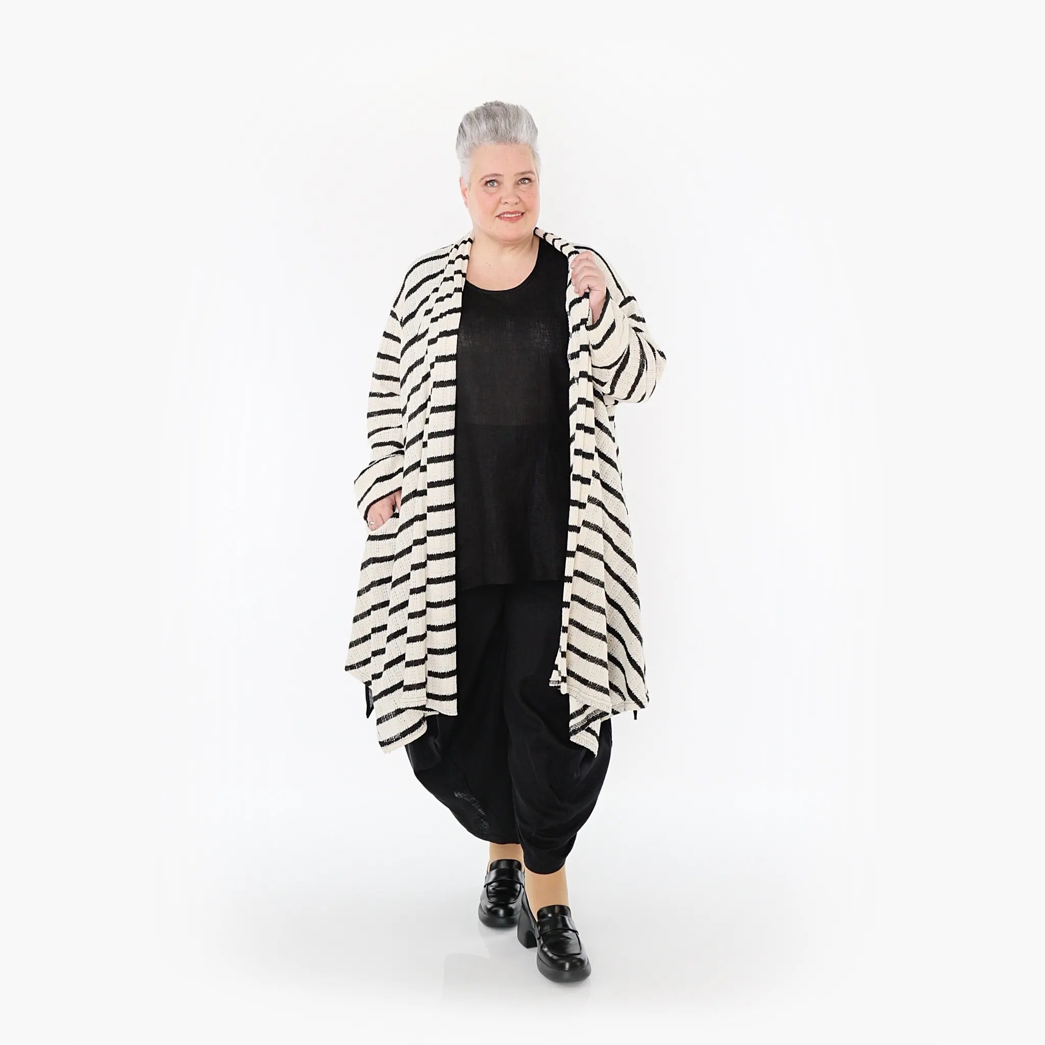  A-Form Cardigan von AKH Fashion aus Baumwolle, 1467.07040, Beige/Schwarz, Streifen, Schick