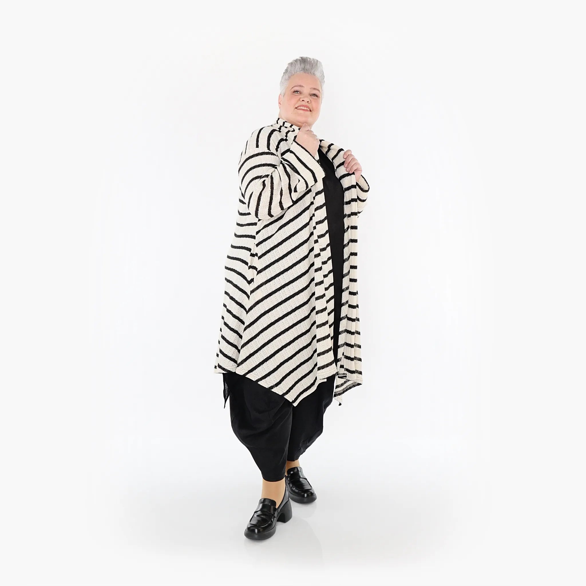  A-Form Cardigan von AKH Fashion aus Baumwolle, 1467.07040, Beige/Schwarz, Streifen, Schick