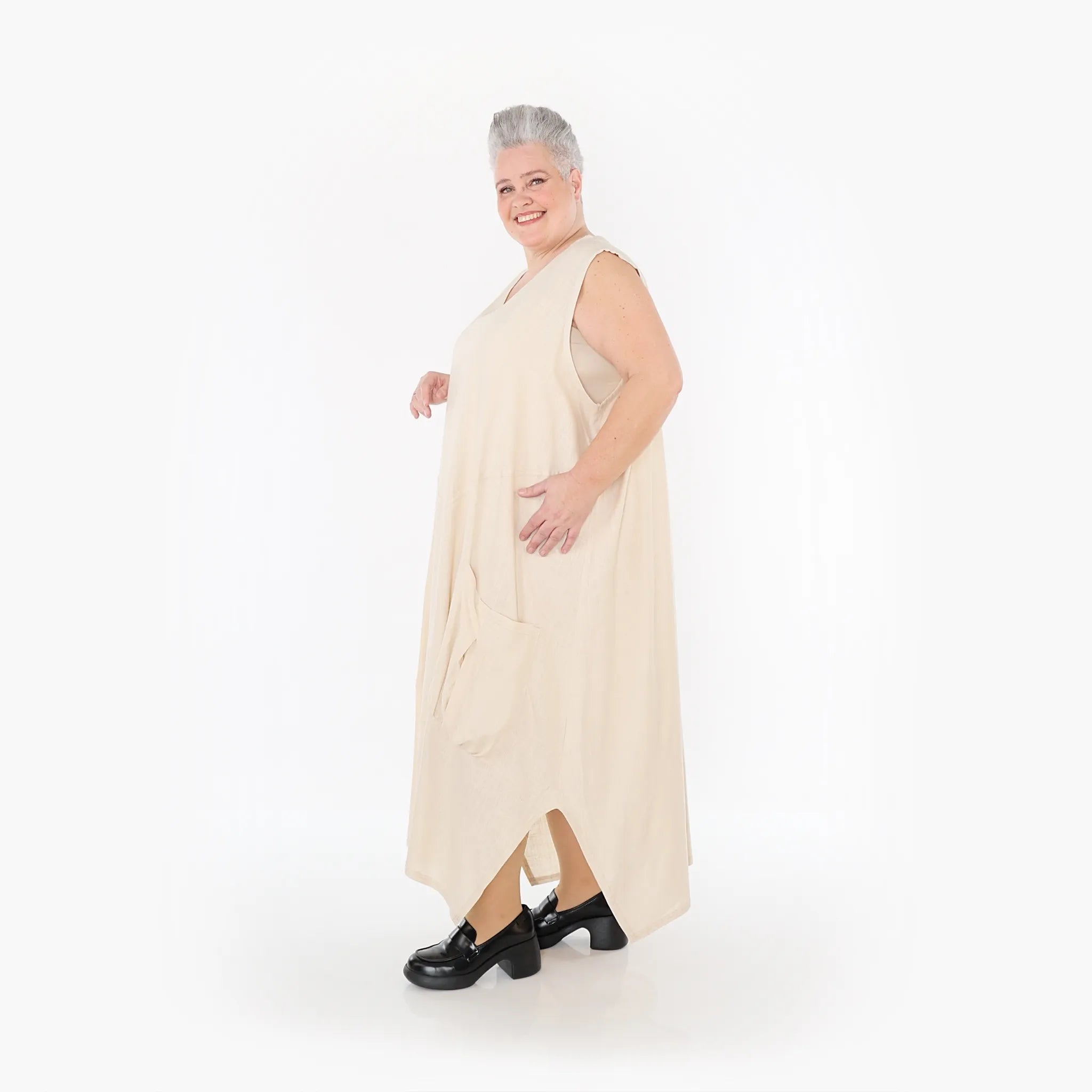  A-Form Kleid von AKH Fashion aus Viskose, 1468.07056, Beige, Ausgefallen, Zeitlos, Schick