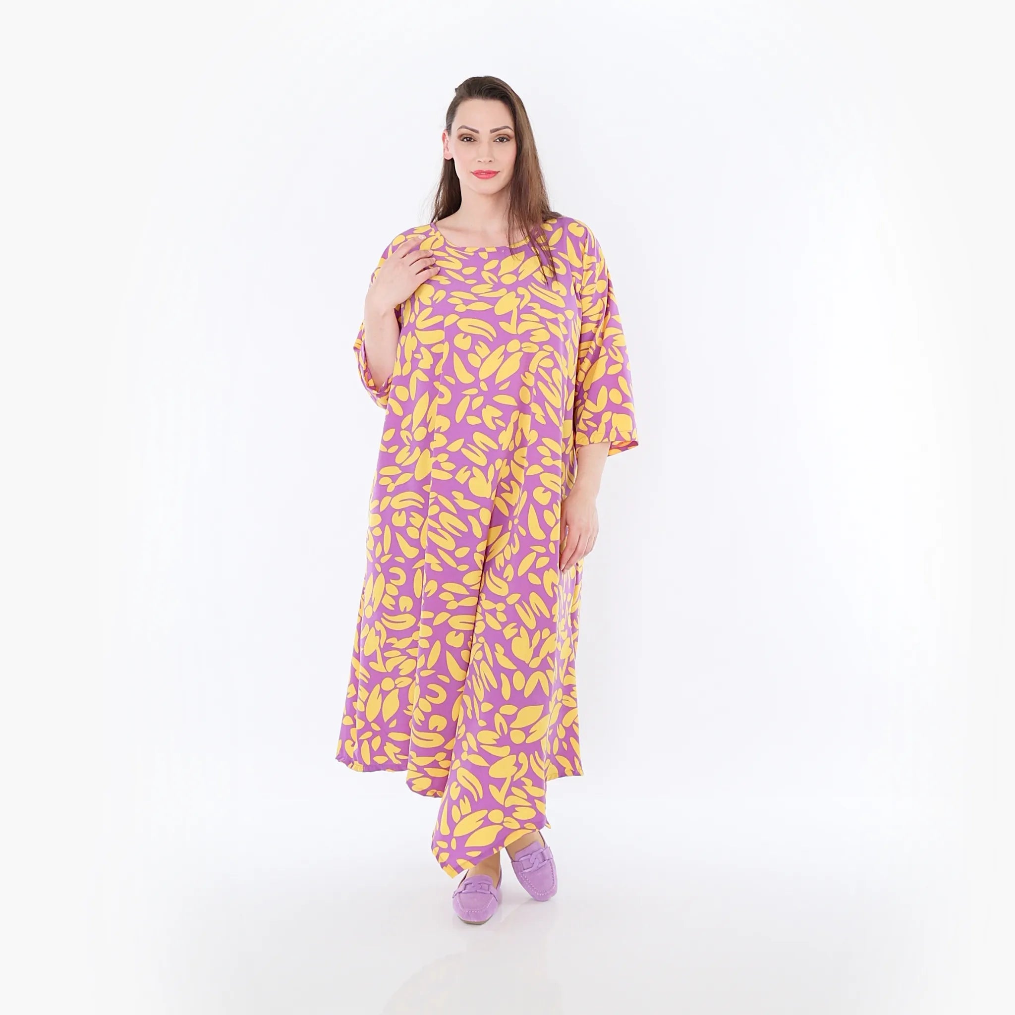  Ballonkleid von AKH Fashion aus Viskose, 1470.01927, Flieder/Gelb, Blumen, Ausgefallen
