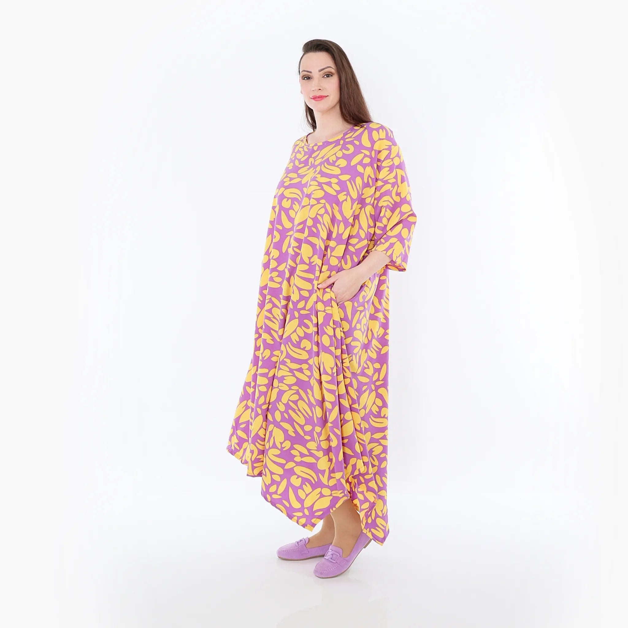  Ballonkleid von AKH Fashion aus Viskose, 1470.01927, Flieder/Gelb, Blumen, Ausgefallen