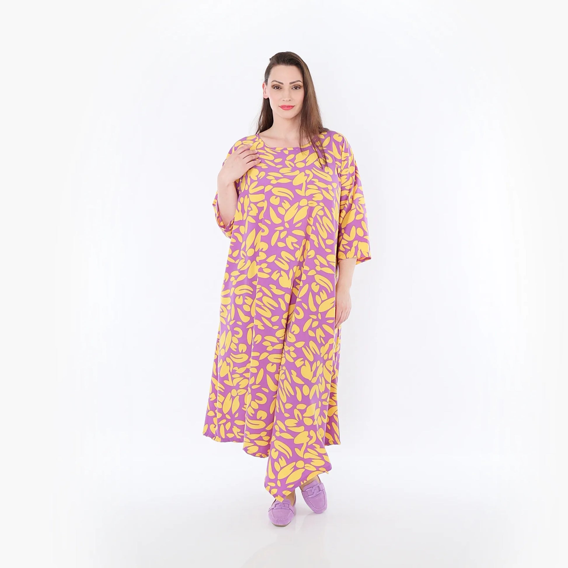  Ballonkleid von AKH Fashion aus Viskose, 1470.01927, Flieder/Gelb, Blumen, Ausgefallen