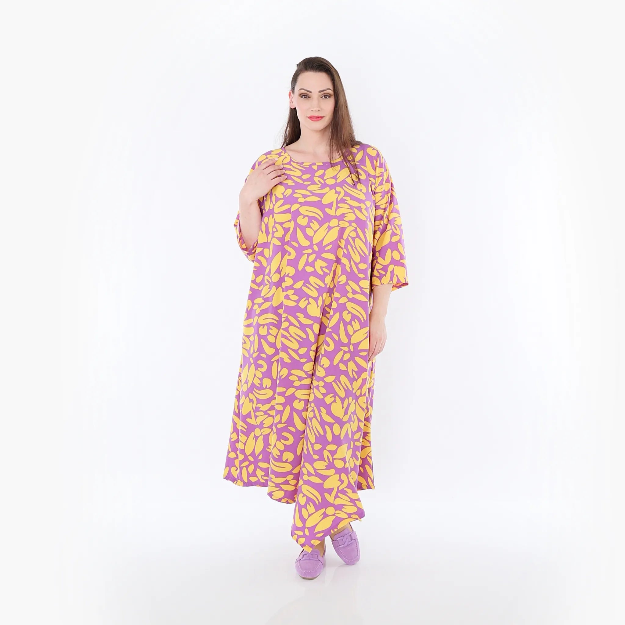  Ballonkleid von AKH Fashion aus Viskose, 1470.01927, Flieder/Gelb, Blumen, Ausgefallen