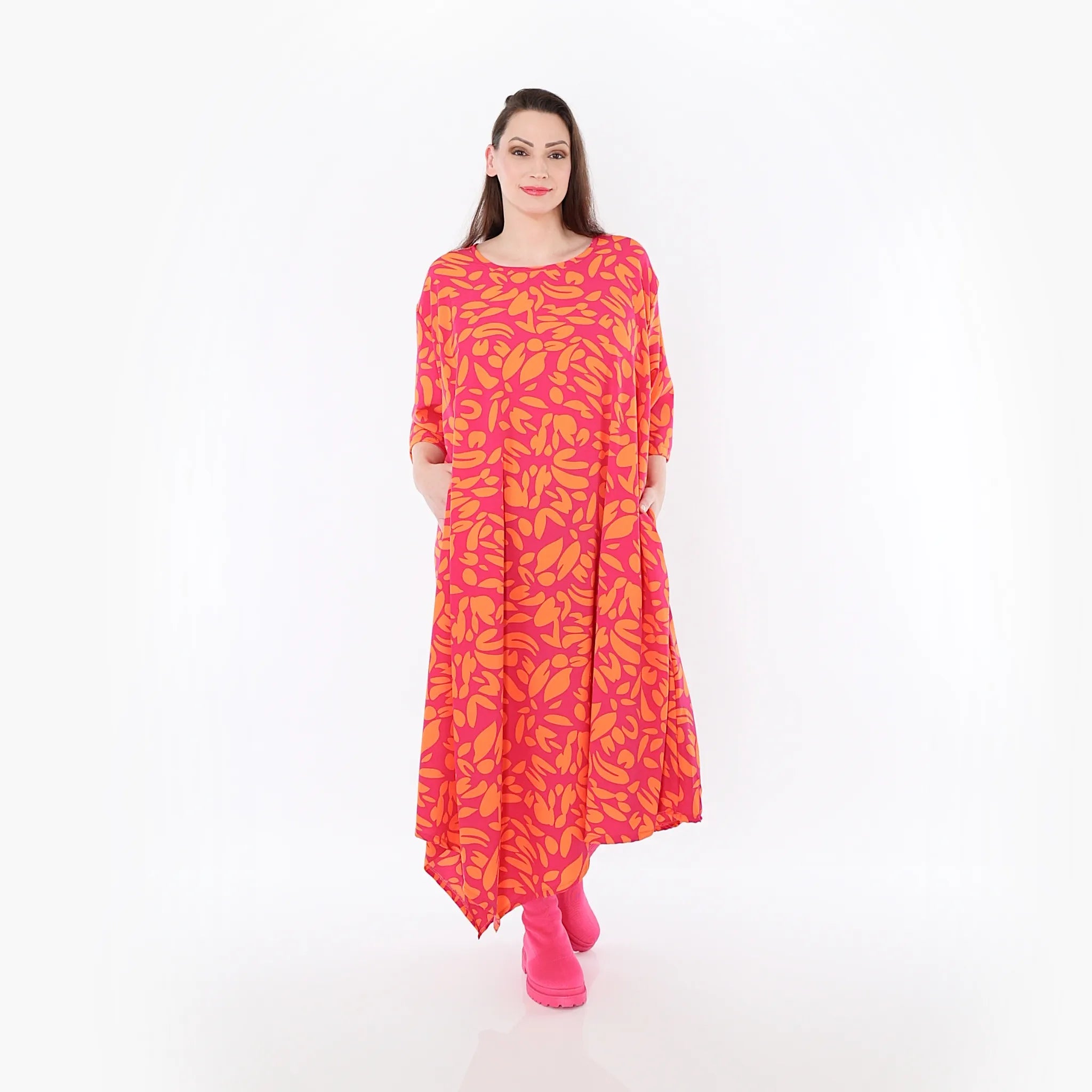  Ballonkleid von AKH Fashion aus Viskose, 1470.01927, Fuchsia/Orange, Blumen, Ausgefallen