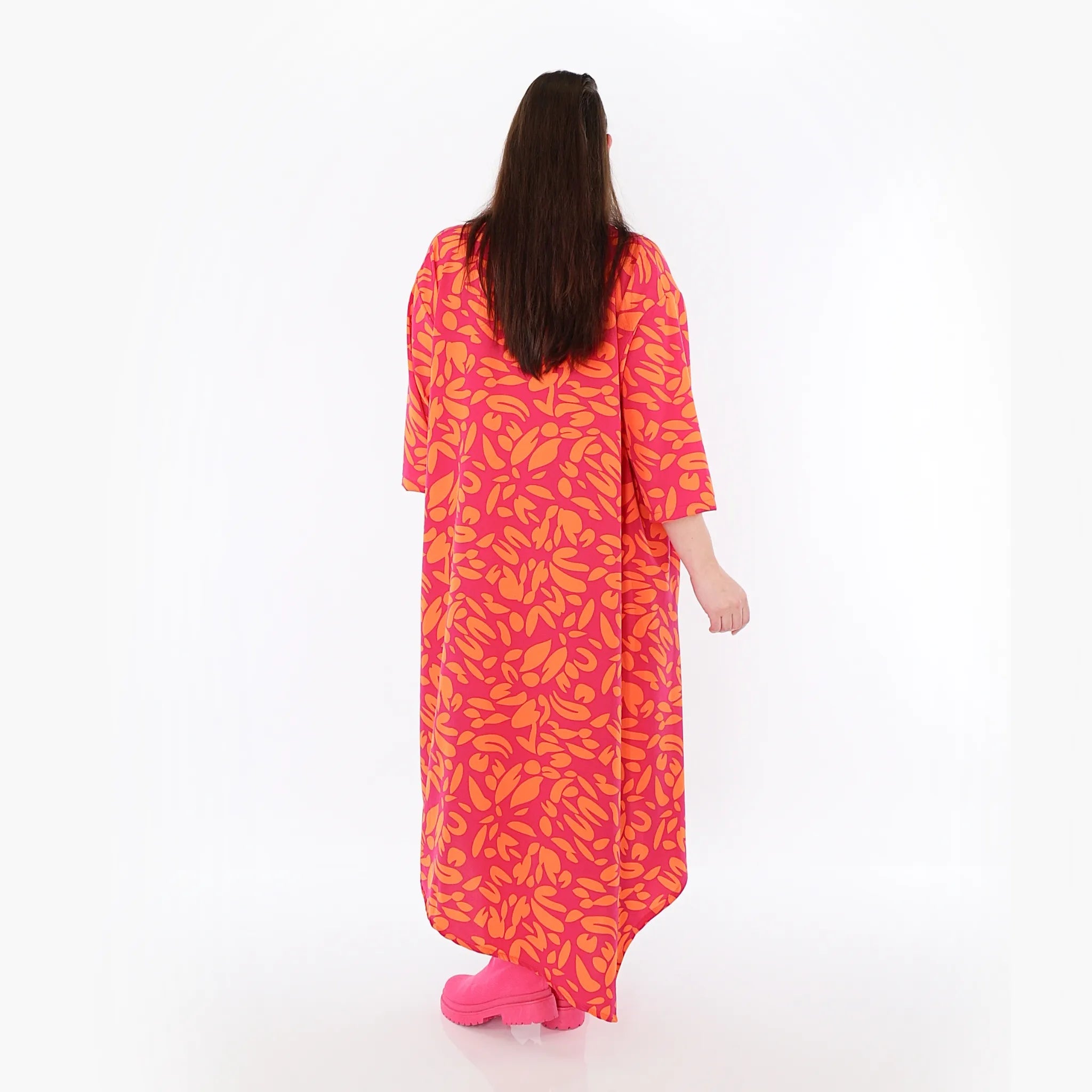  Ballonkleid von AKH Fashion aus Viskose, 1470.01927, Fuchsia/Orange, Blumen, Ausgefallen