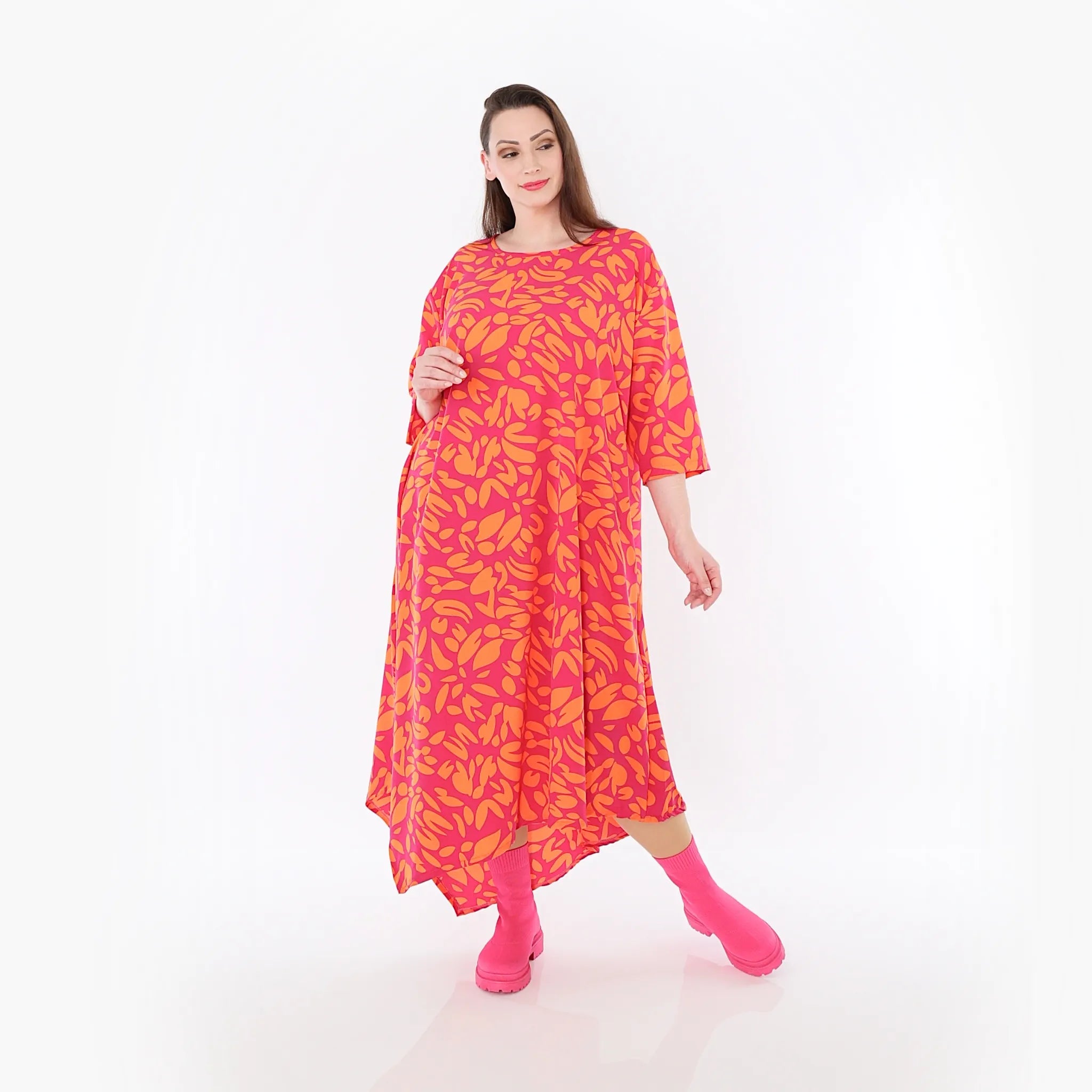 Ballonkleid von AKH Fashion aus Viskose, 1470.01927, Fuchsia/Orange, Blumen, Ausgefallen
