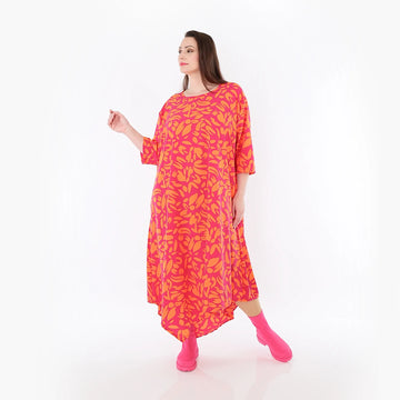  Ballonkleid von AKH Fashion aus Viskose, 1470.01927, Fuchsia/Orange, Blumen, Ausgefallen