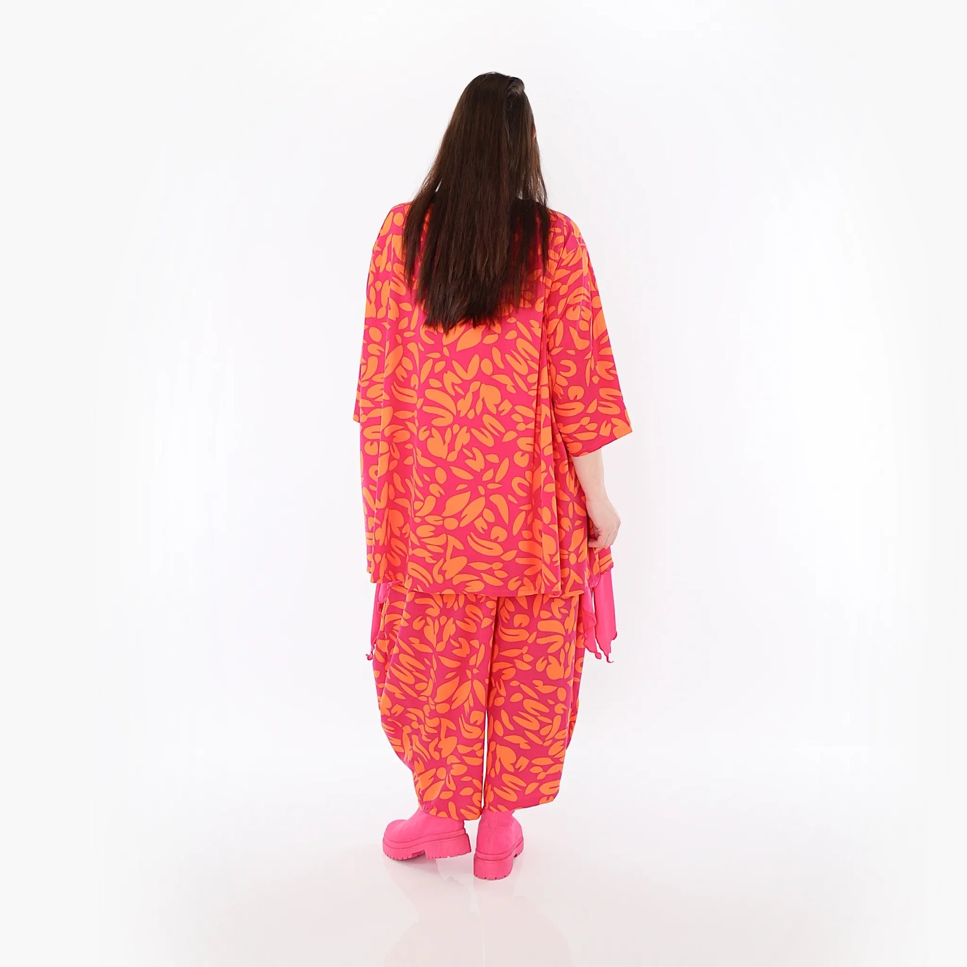  A-Form Bigshirt von AKH Fashion aus Viskose, 1470.00593, Fuchsia/Orange, Blumen, Ausgefallen