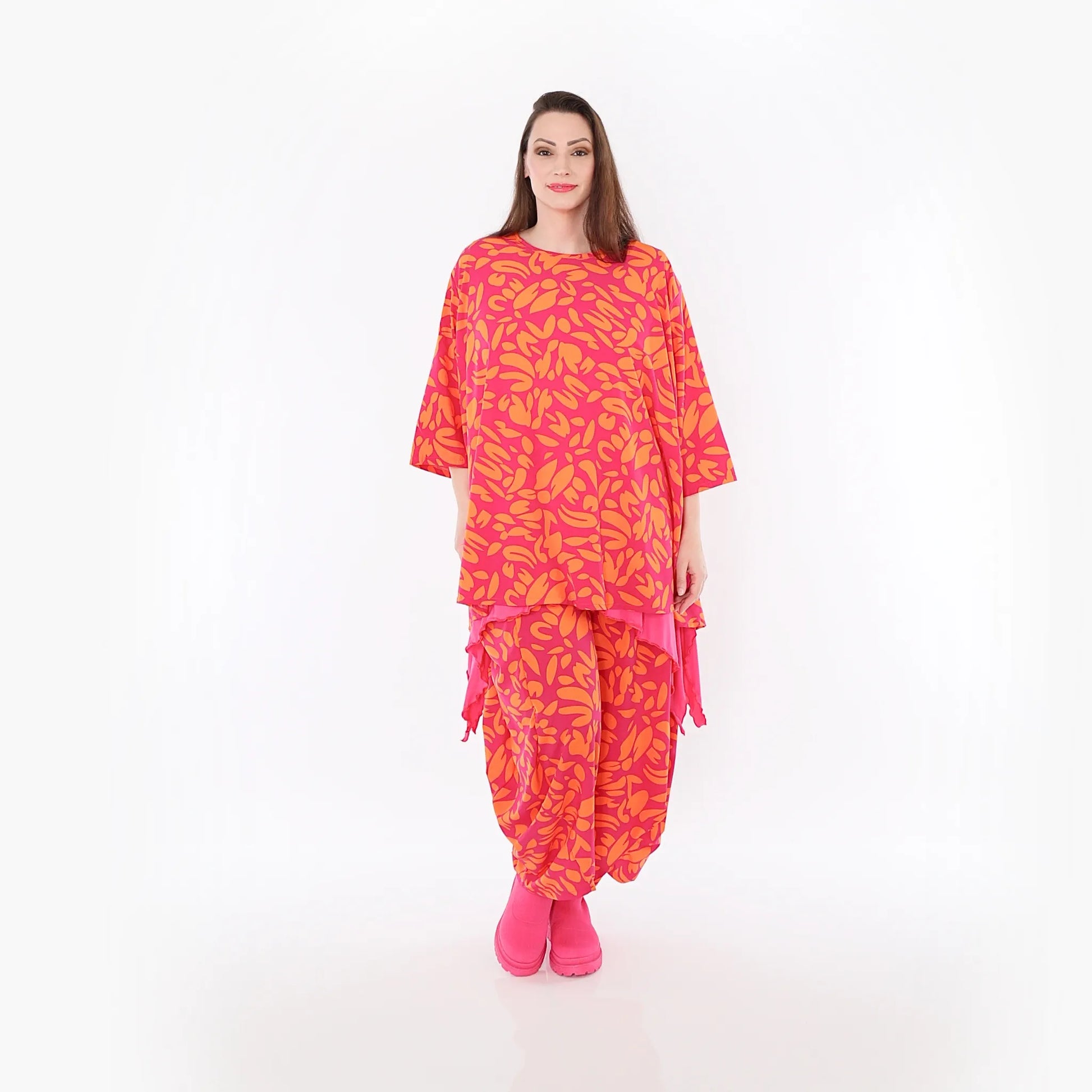  A-Form Bigshirt von AKH Fashion aus Viskose, 1470.00593, Fuchsia/Orange, Blumen, Ausgefallen