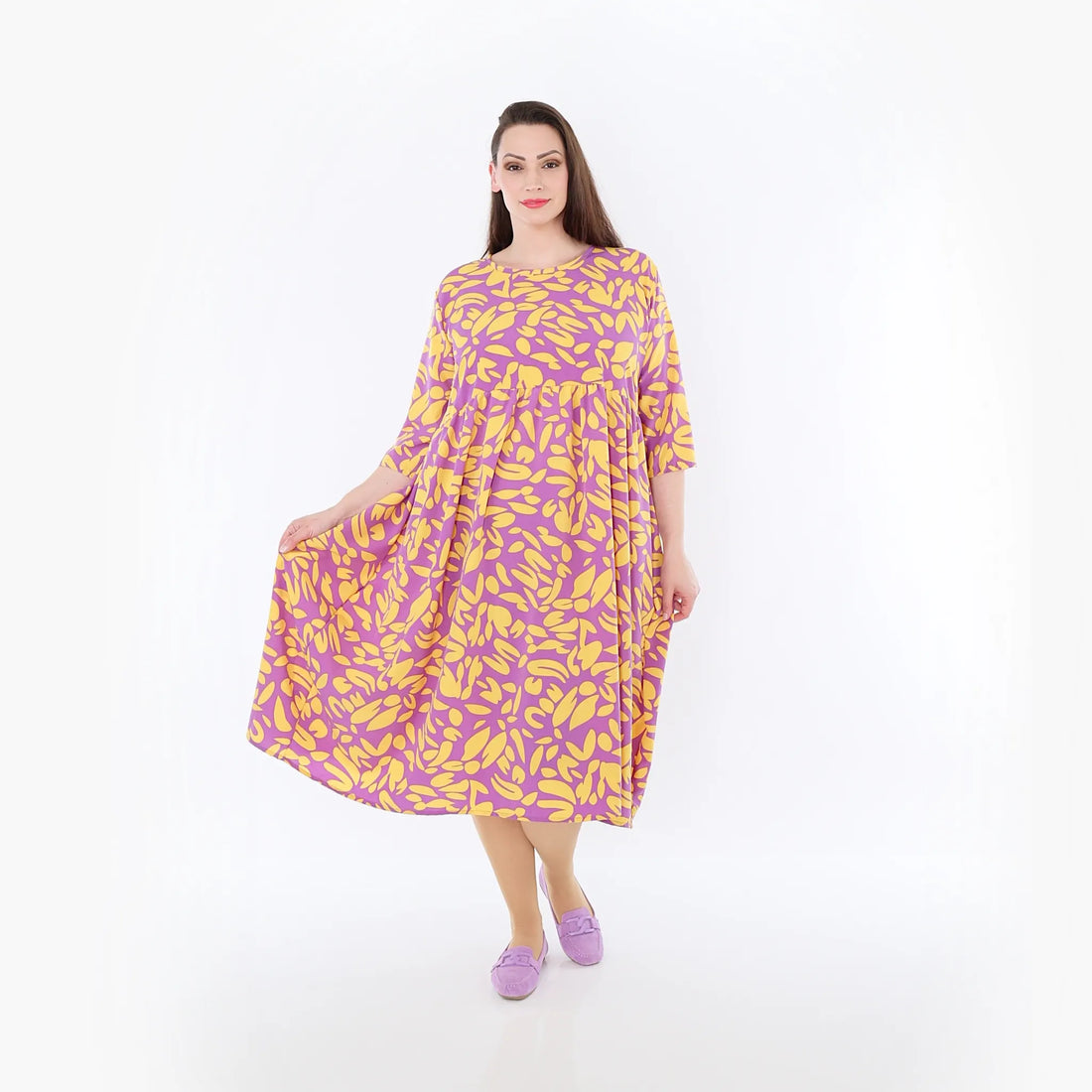  Ballonkleid von AKH Fashion aus Viskose, 1470.06698, Flieder/Gelb, Blumen, Ausgefallen