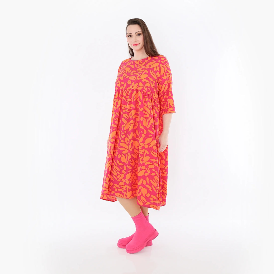  Ballonkleid von AKH Fashion aus Viskose, 1470.06698, Fuchsia/Orange, Blumen, Ausgefallen