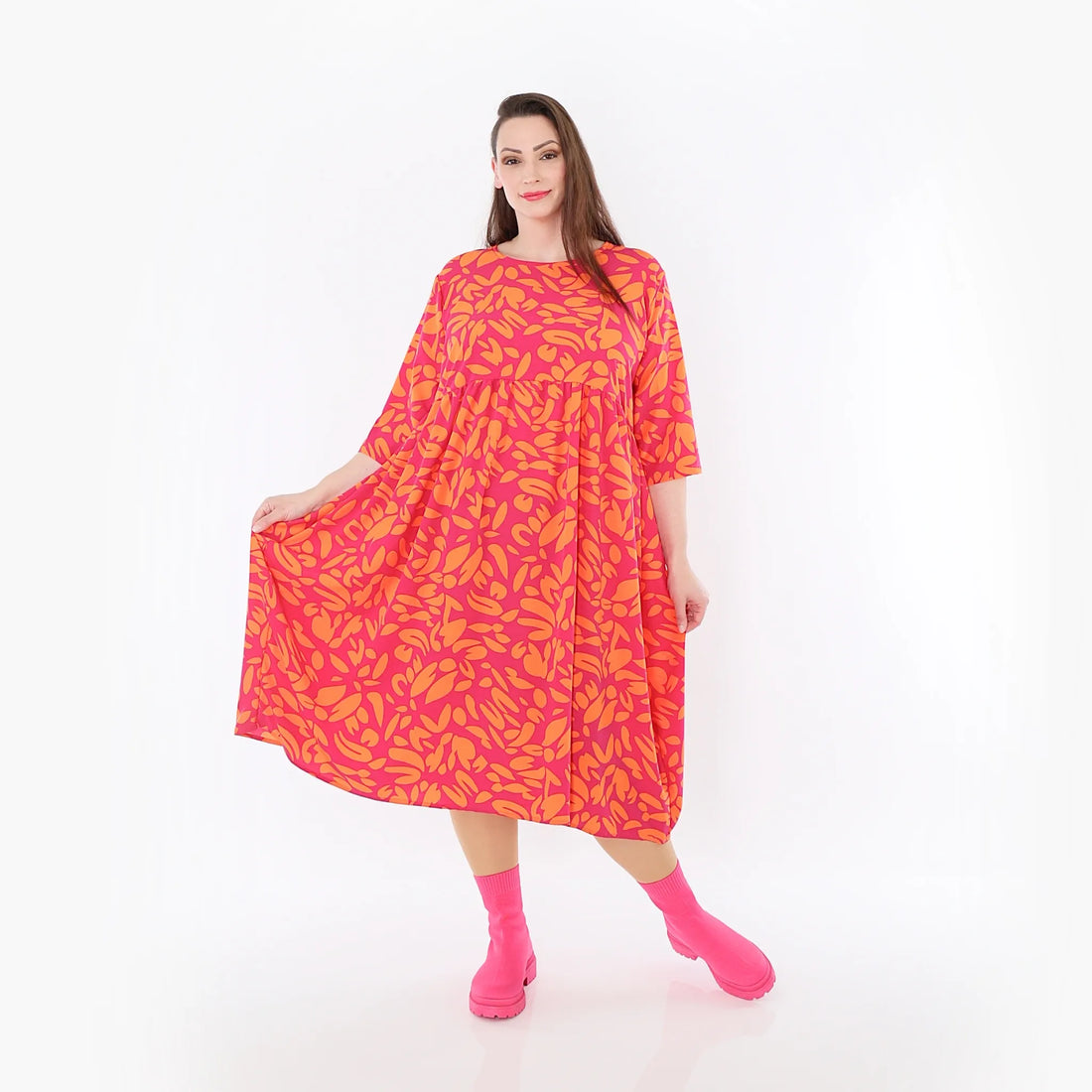  Ballonkleid von AKH Fashion aus Viskose, 1470.06698, Fuchsia/Orange, Blumen, Ausgefallen