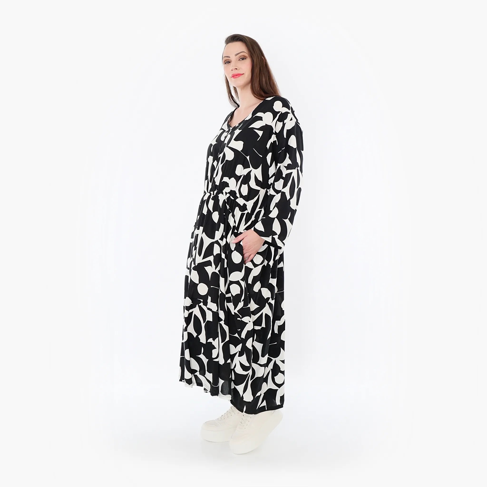  Ballonkleid von AKH Fashion aus Viskose, 1471.07064, Schwarz/Weiß, Muster, Ausgefallen