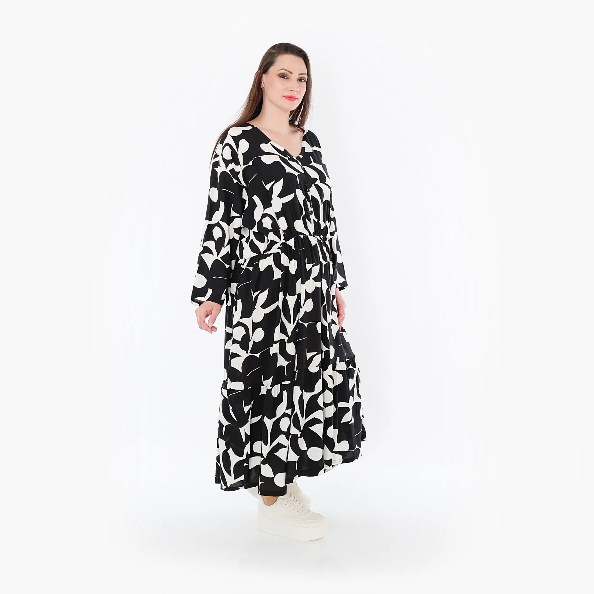  Ballonkleid von AKH Fashion aus Viskose, 1471.07064, Schwarz/Weiß, Muster, Ausgefallen