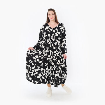  Ballonkleid von AKH Fashion aus Viskose, 1471.07064, Schwarz/Weiß, Muster, Ausgefallen