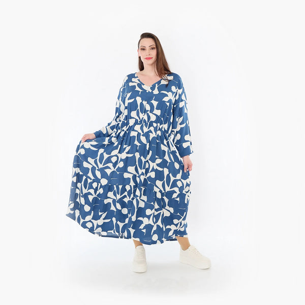  Ballonkleid von AKH Fashion aus Viskose, 1471.07064, Blau/Weiß, Muster, Ausgefallen