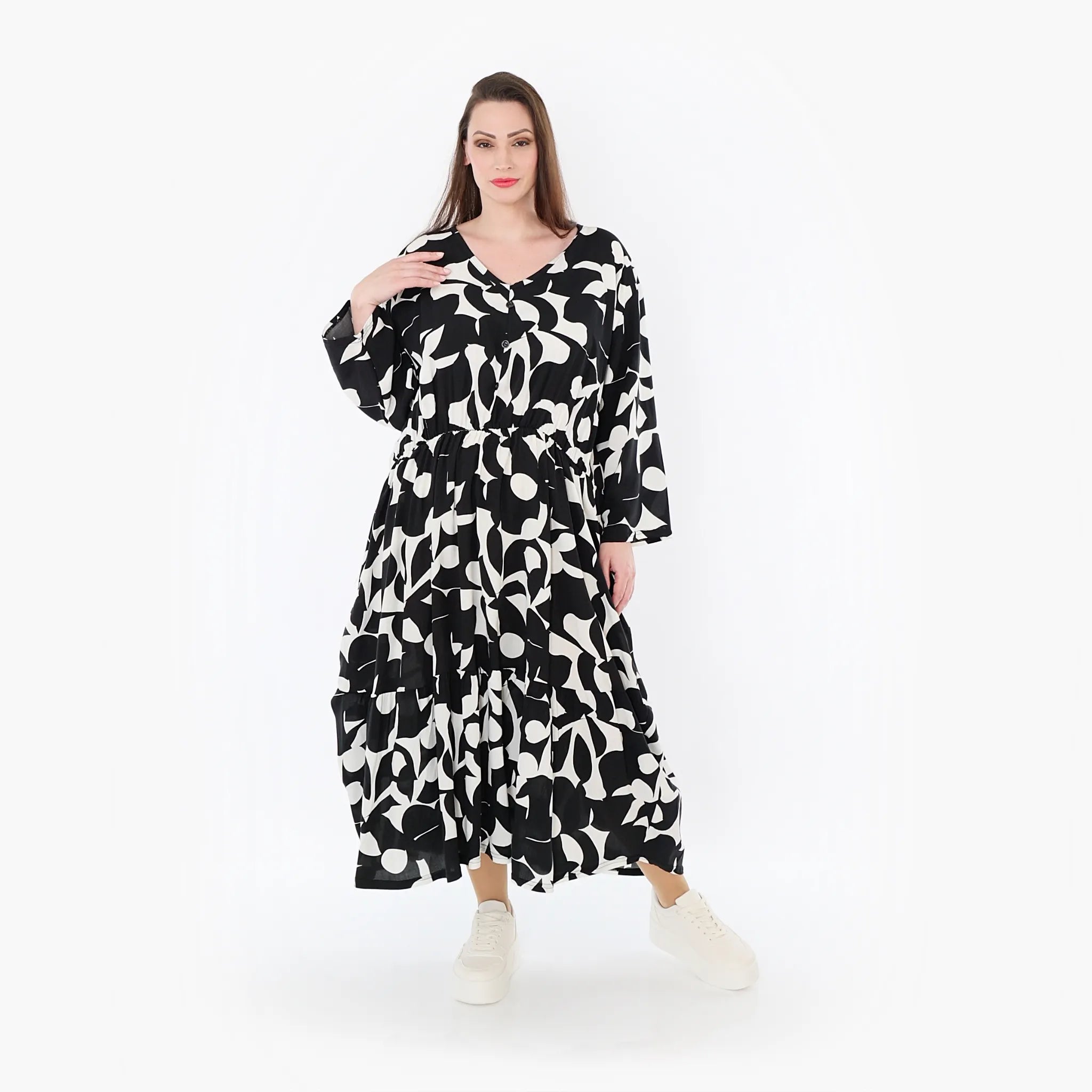  Ballonkleid von AKH Fashion aus Viskose, 1471.07064, Schwarz/Weiß, Muster, Ausgefallen