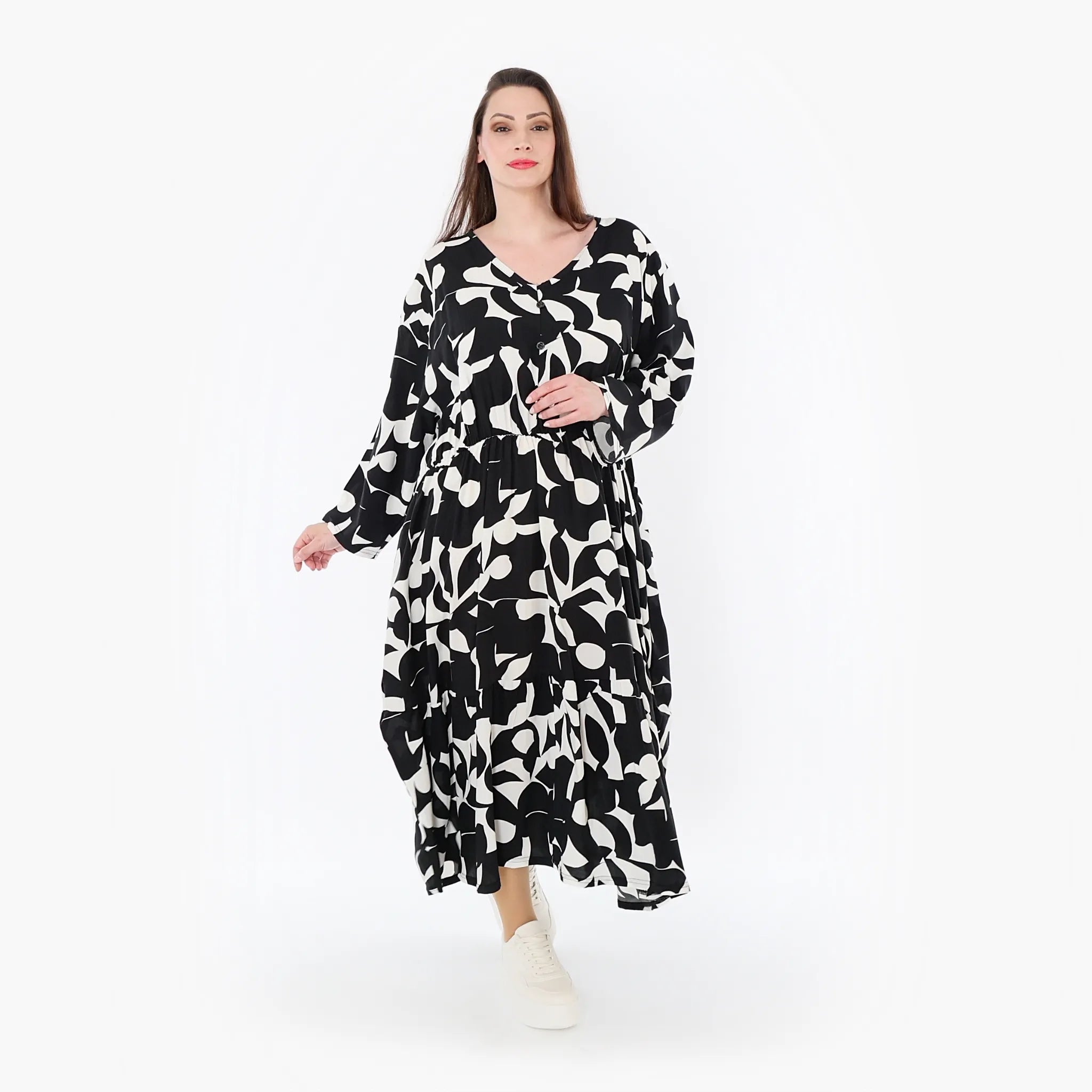  Ballonkleid von AKH Fashion aus Viskose, 1471.07064, Schwarz/Weiß, Muster, Ausgefallen