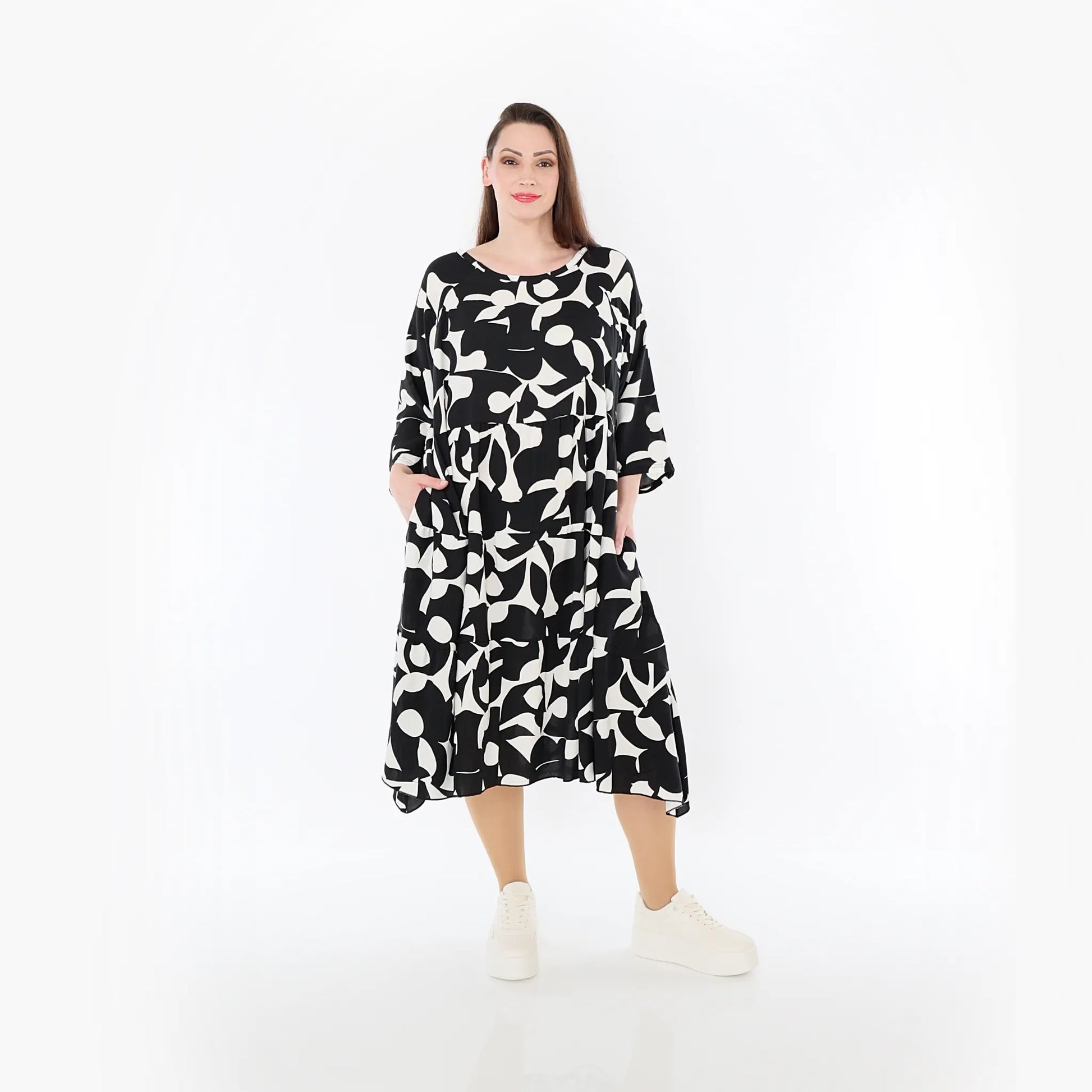  Ballonkleid von AKH Fashion aus Viskose, 1471.07065, Schwarz/Weiß, Muster, Ausgefallen