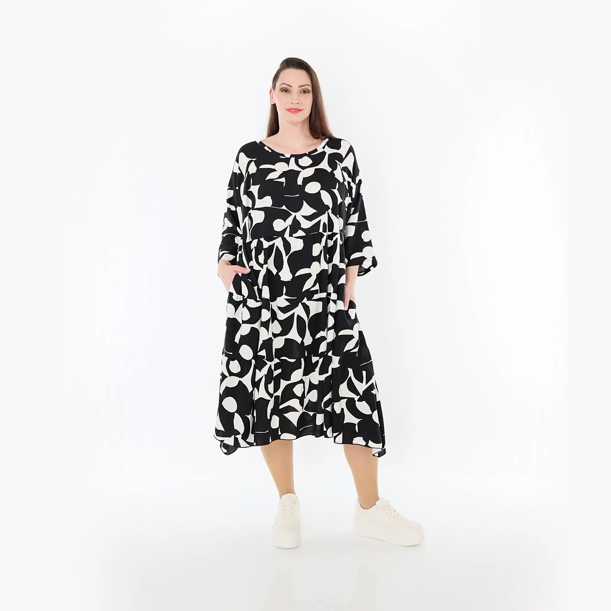  Ballonkleid von AKH Fashion aus Viskose, 1471.07065, Schwarz/Weiß, Muster, Ausgefallen