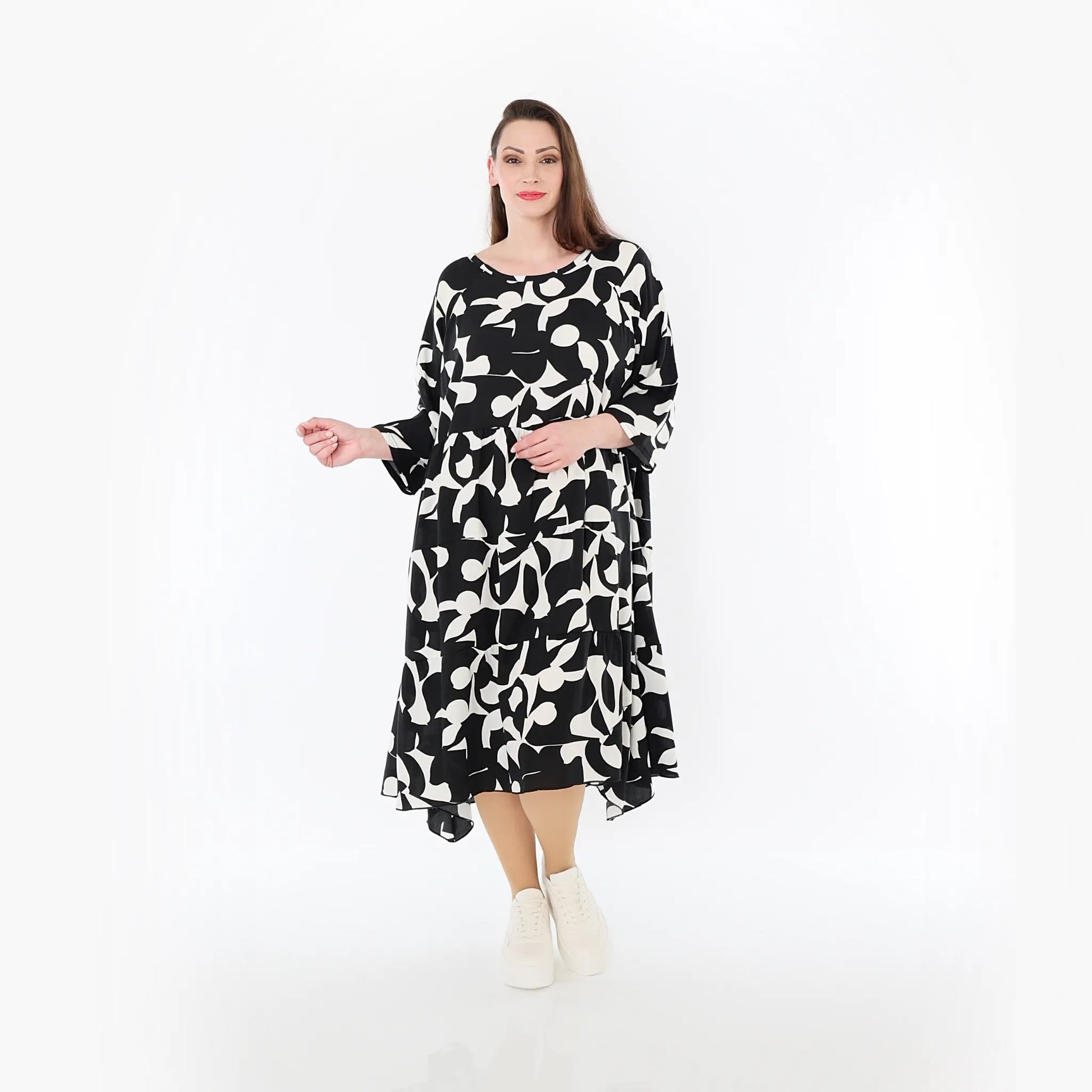  Ballonkleid von AKH Fashion aus Viskose, 1471.07065, Schwarz/Weiß, Muster, Ausgefallen