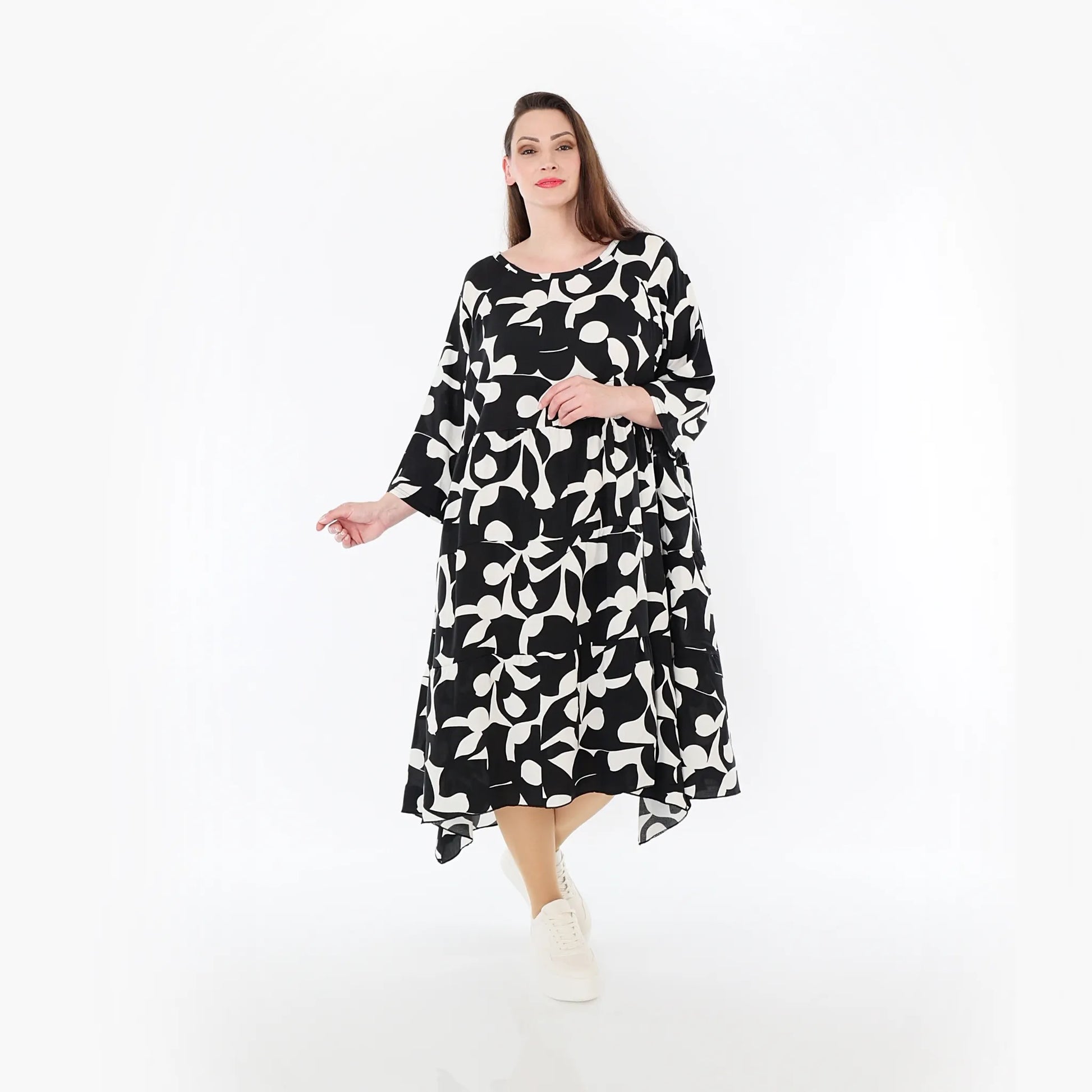  Ballonkleid von AKH Fashion aus Viskose, 1471.07065, Schwarz/Weiß, Muster, Ausgefallen