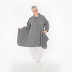  A-Form Bluse von AKH Fashion aus Baumwolle, 1472.06917, Anthrazit/Weiß, Streifen, Schick