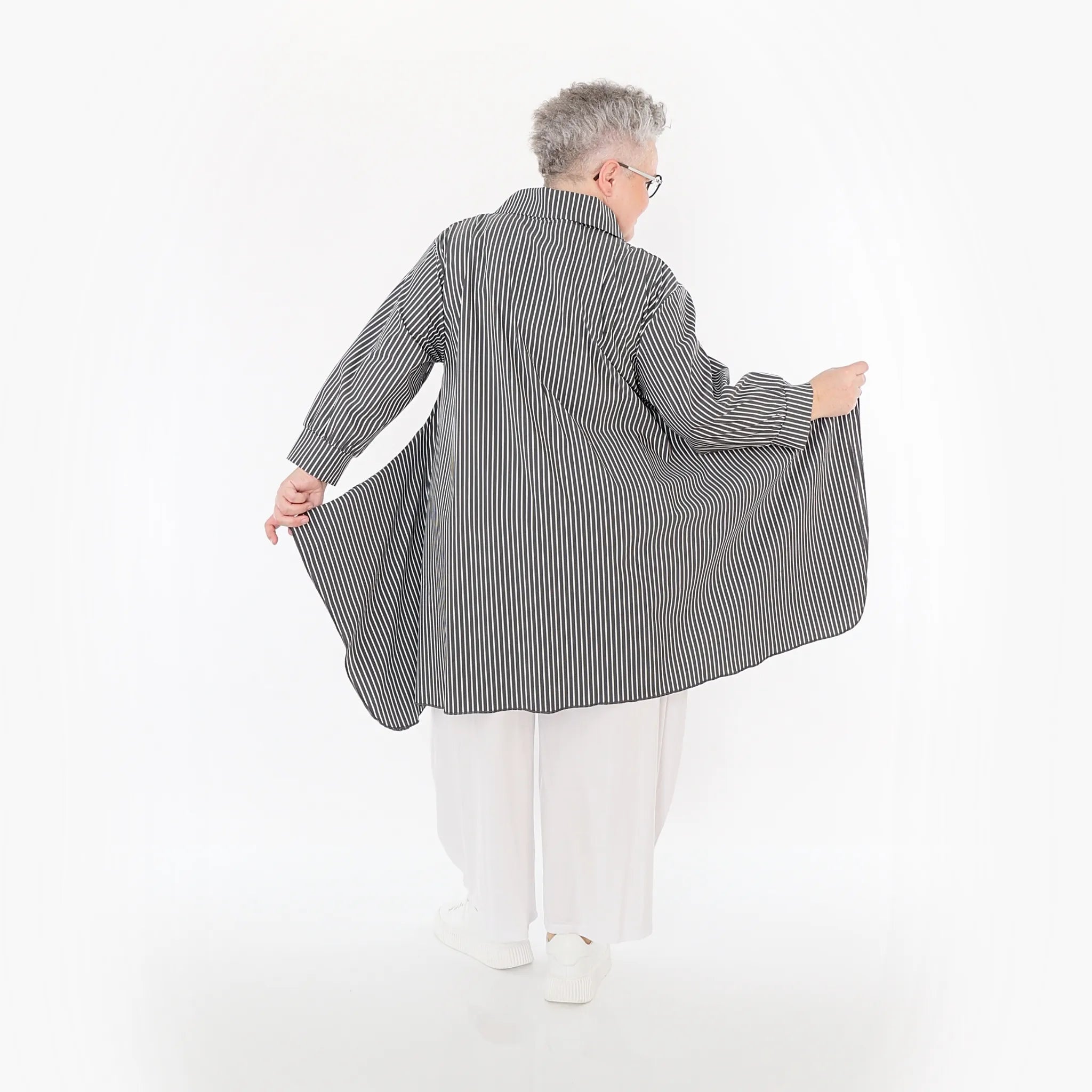  A-Form Bluse von AKH Fashion aus Baumwolle, 1472.06917, Anthrazit/Weiß, Streifen, Schick