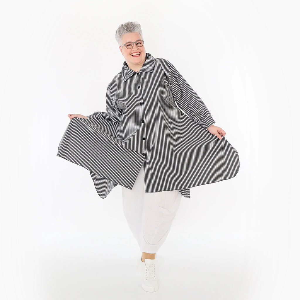  A-Form Bluse von AKH Fashion aus Baumwolle, 1472.06917, Anthrazit/Weiß, Streifen, Schick