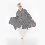  A-Form Bluse von AKH Fashion aus Baumwolle, 1472.06917, Anthrazit/Weiß, Streifen, Schick